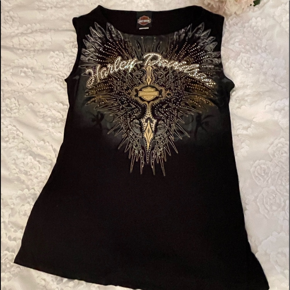 Harley Davidson sparkle, rhinestone T. Black